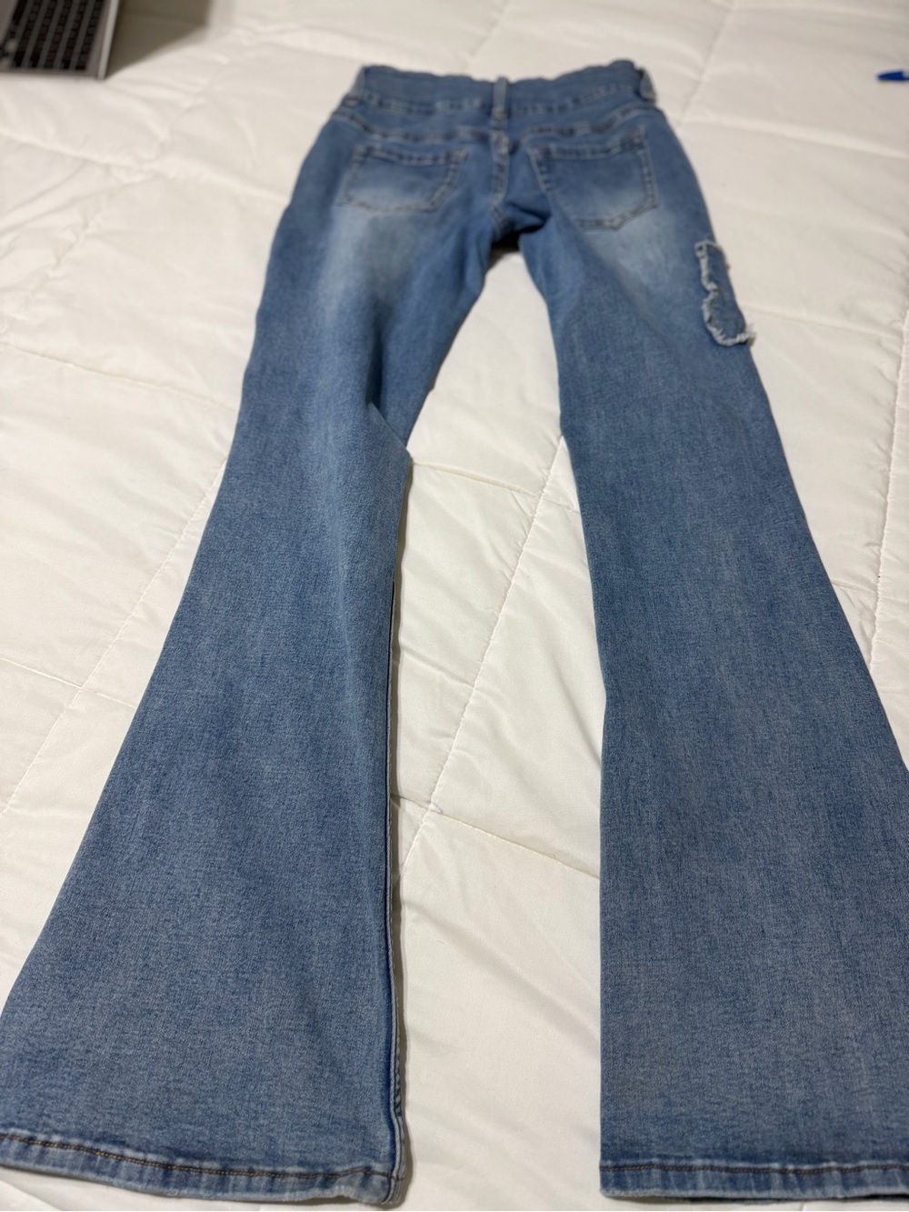 Juniors  Light Blue Flared Jeans with Butterfly Appliqué - Picture 6 of 9